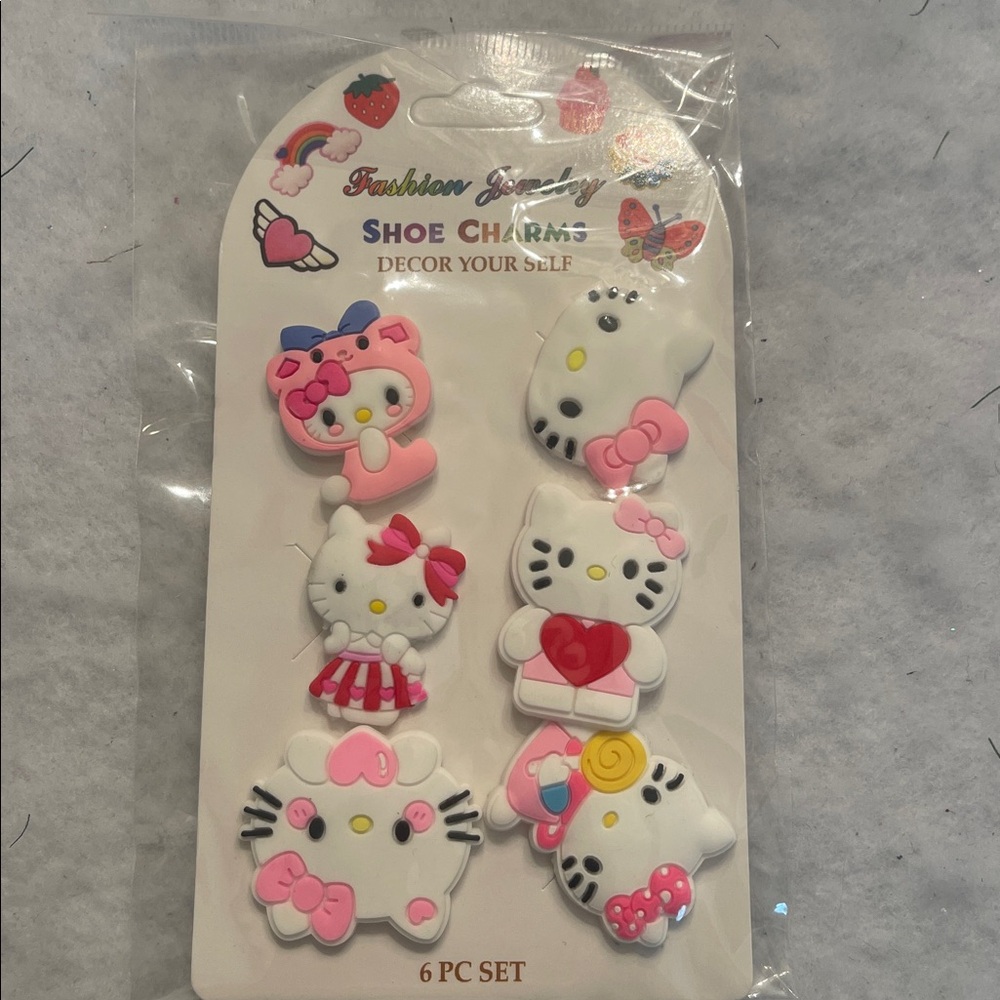 Fashion Jewelry Hello Kitty Kids Shoe Charms - Blue, Pink, Red new set of six